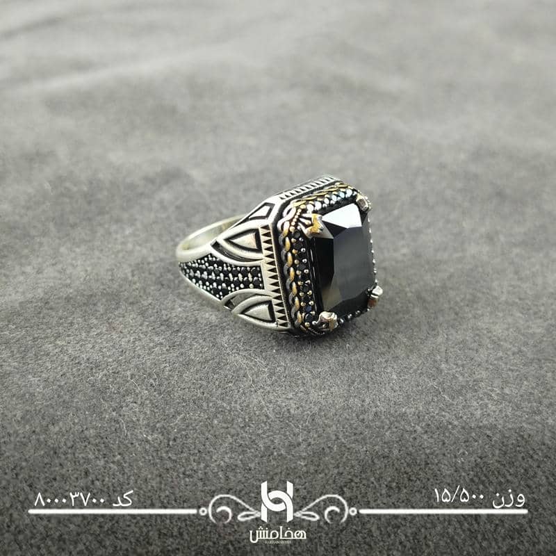 انگشتر نقره  مردانه میکرو مشکی طرح ترک 80003700