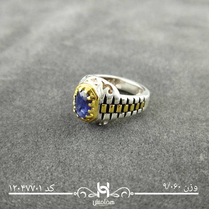انگشتر نقره مردانه دورنگ یاقوت کبود کد 12047701
