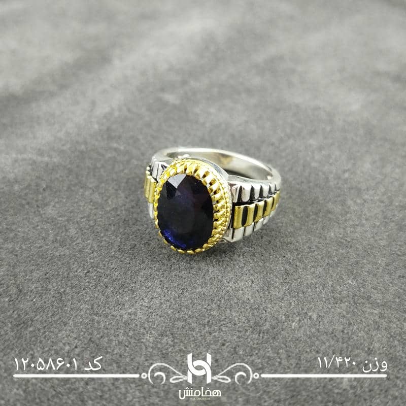 انگشتر نقره مردانه دورنگ یاقوت کبود کد بررسی شود12058601