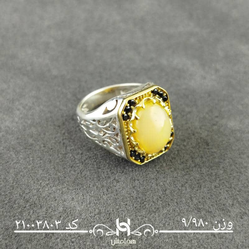 انگشتر نقره مردانه اوپال سفيد رويال دورنگ  کد 21003803