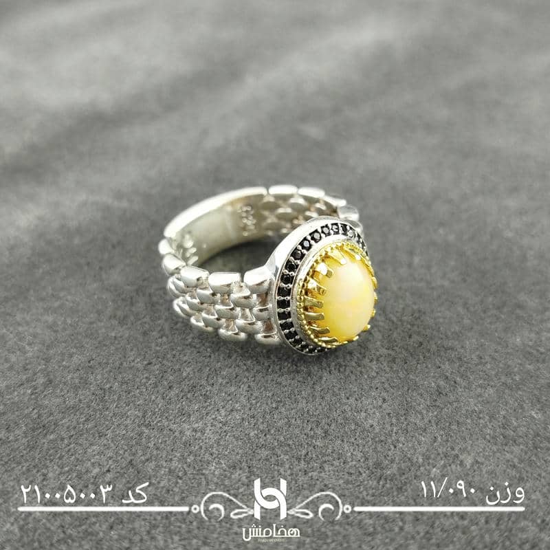 انگشتر نقره مردانه رويال دورنگ اوپال سفيد کد 21005003