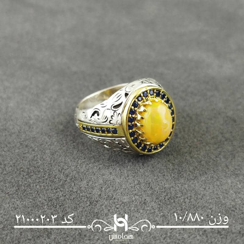 انگشتر نقره مردانه رويال دورنگ اوپال سفيد کد 21000203