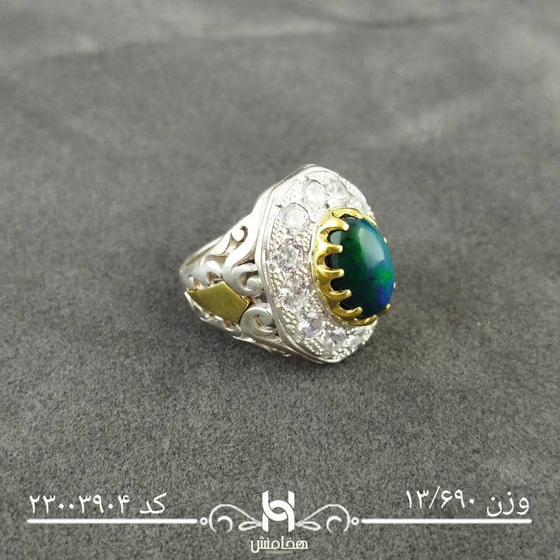 انگشتر نقره مردانه رويال دورنگ اوپال مشکی کد 23003904