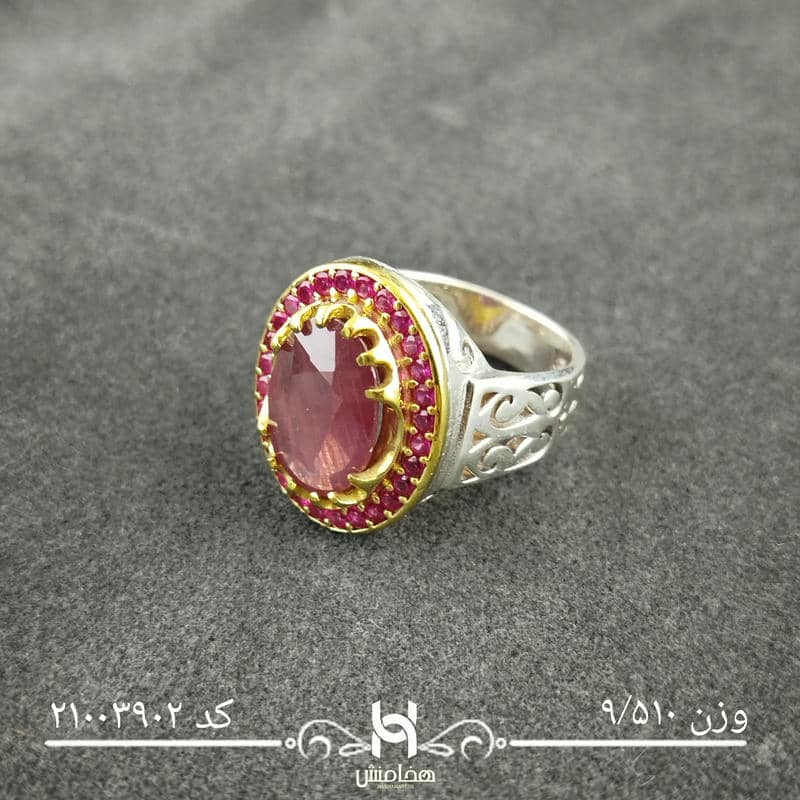 انگشتر نقره مردانه دورنگ یاقوت  سرخ کد 21003902