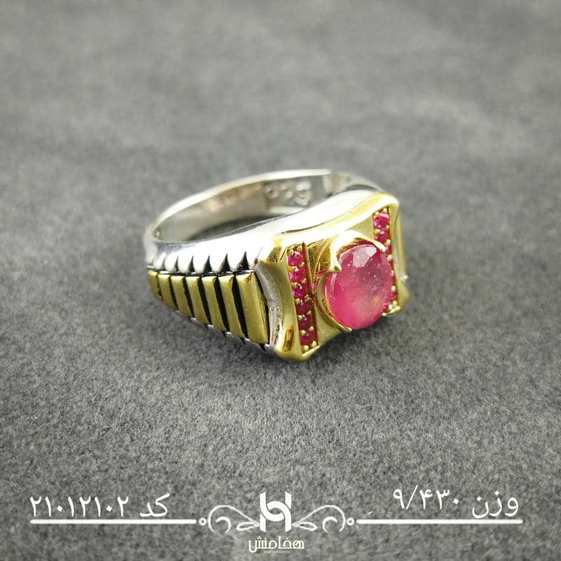 انگشتر نقره مردانه دورنگ یاقوت  سرخ کد 21012102