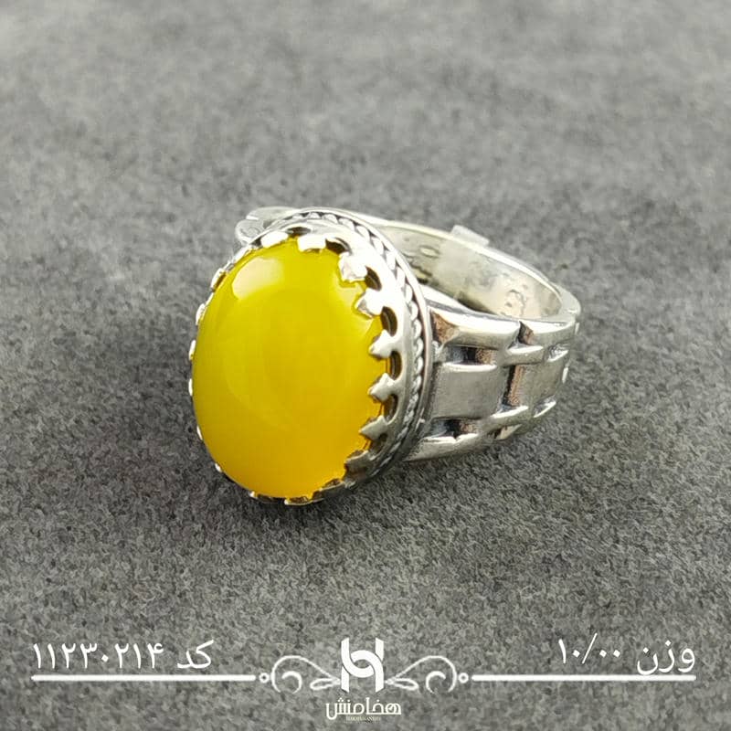 انگشتر نقره مردانه عقیق زرد کد 11230214