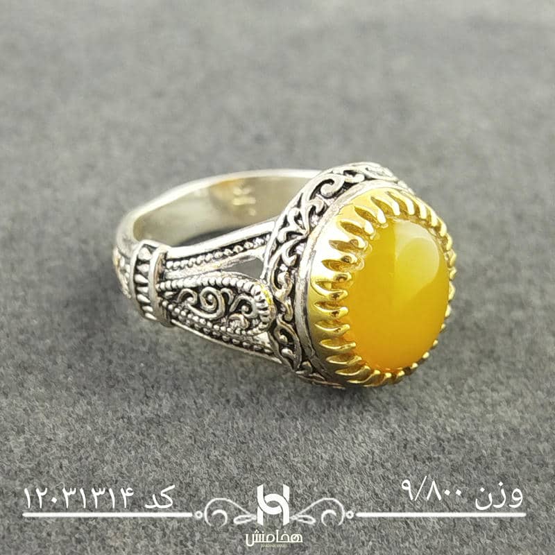 انگشتر نقره مردانه دورنگ عقیق زرد کد  12031314
