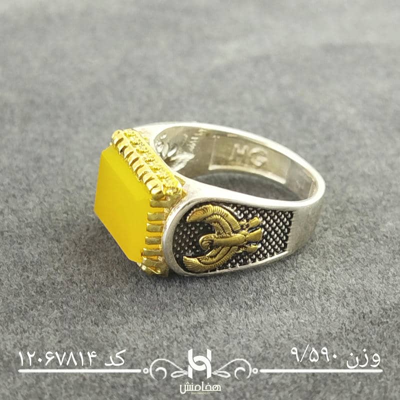 انگشتر نقره مردانه دورنگ عقیق زرد کد 12067814