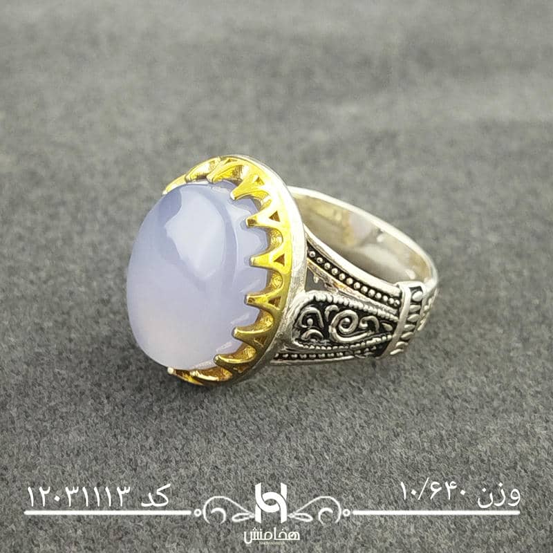 انگشتر نقره مردانه دورنگ عقیق کبود کد 12031113