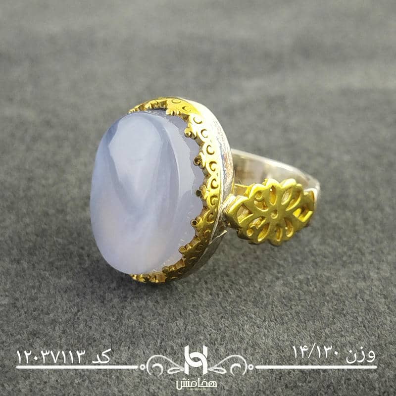 انگشتر نقره مردانه دورنگ عقیق کبود کد 12037113