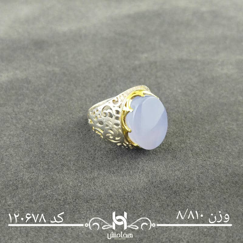 انگشتر نقره مردانه دورنگ عقیق کبود کد 12067813