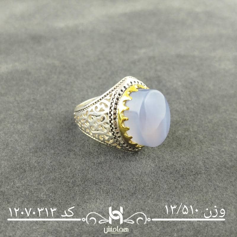 انگشتر نقره مردانه دورنگ عقیق کبود کد 12070313