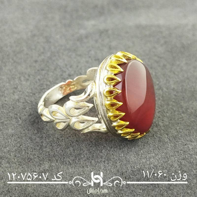 انگشتر نقره مردانه دورنگ عقیق سرخ کد  12075607