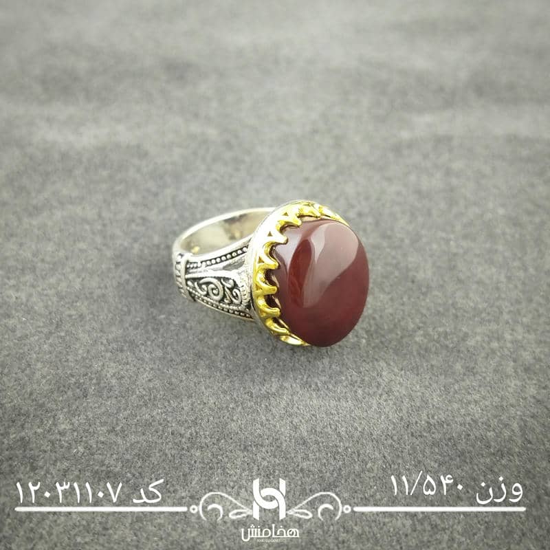 انگشتر نقره مردانه دورنگ عقیق سرخ کد 12031107