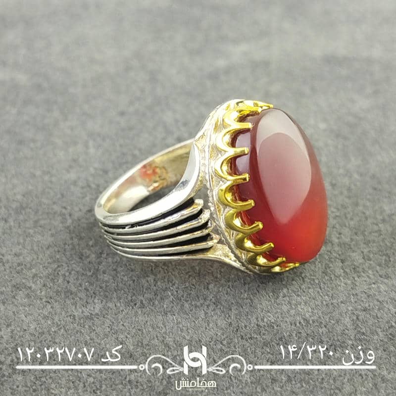 انگشتر نقره مردانه دورنگ عقیق سرخ کد 12032707