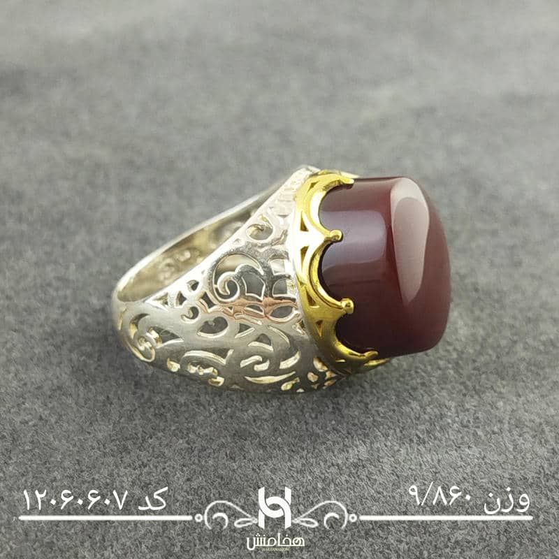انگشتر نقره مردانه دورنگ عقیق سرخ کد 12060607