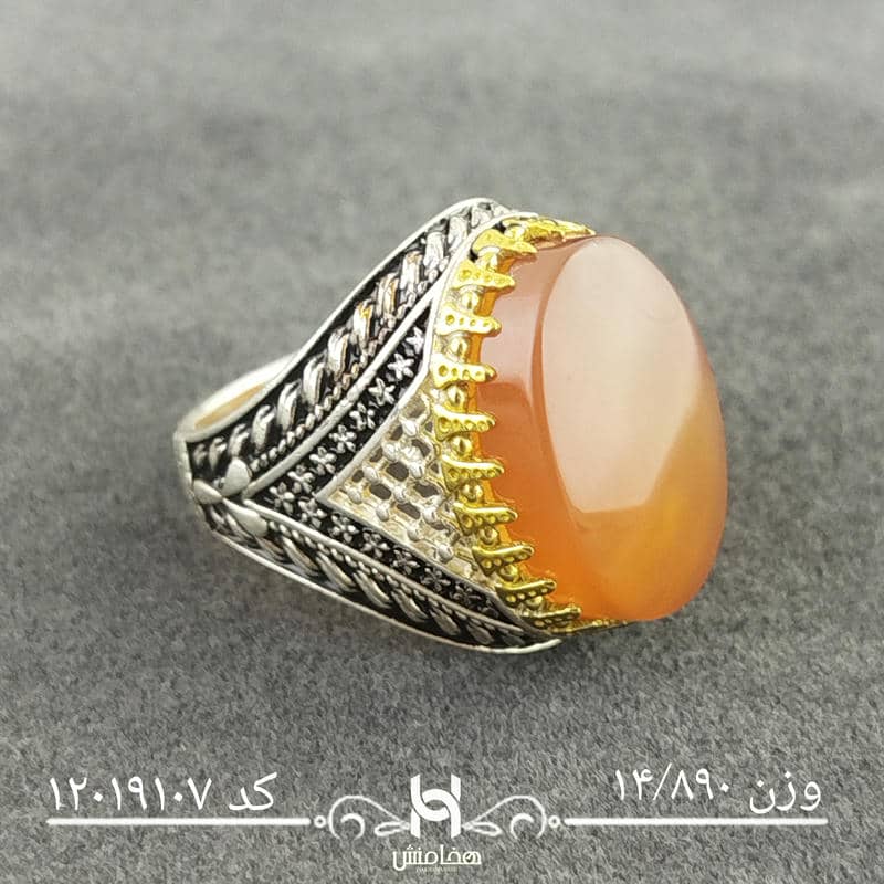 انگشتر نقره مردانه دورنگ عقیق قرمز کد 12019107