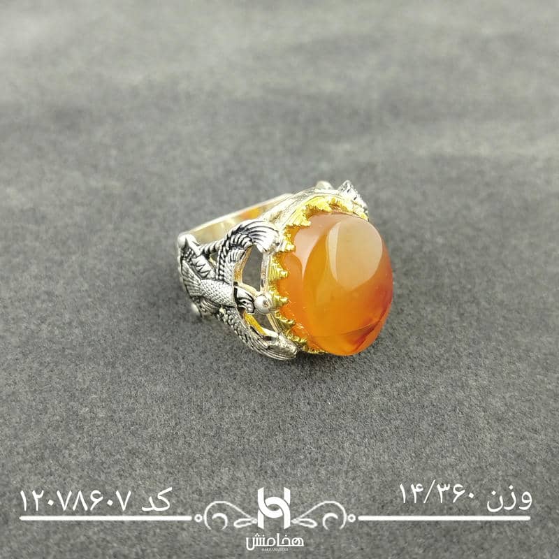 انگشتر نقره مردانه دورنگ عقیق قرمز کد 12078607