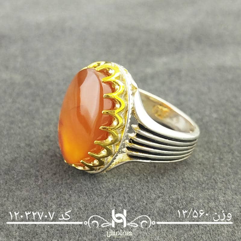 انگشتر نقره مردانه دورنگ عقیق قرمز کد 12032707