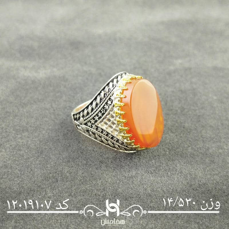 انگشتر نقره مردانه دورنگ عقیق قرمز کد 12019107