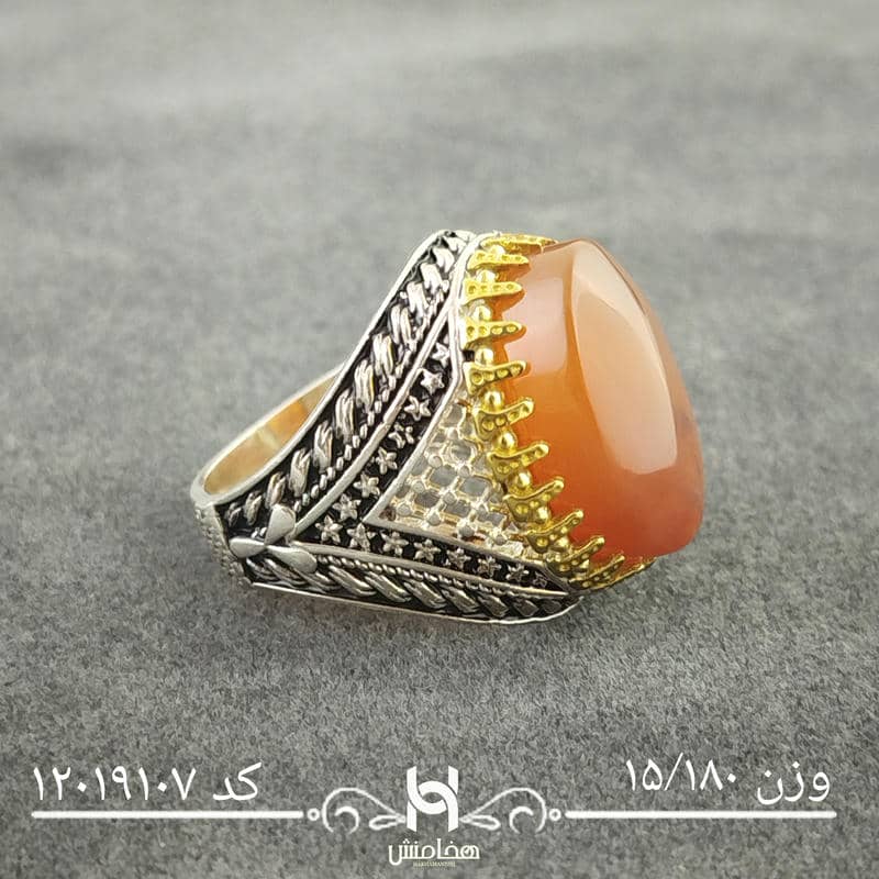 انگشتر نقره مردانه دورنگ عقیق قرمز کد 12019107