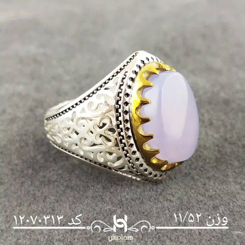 انگشتر نقره مردانه دورنگ عقیق کبود کد 12070313