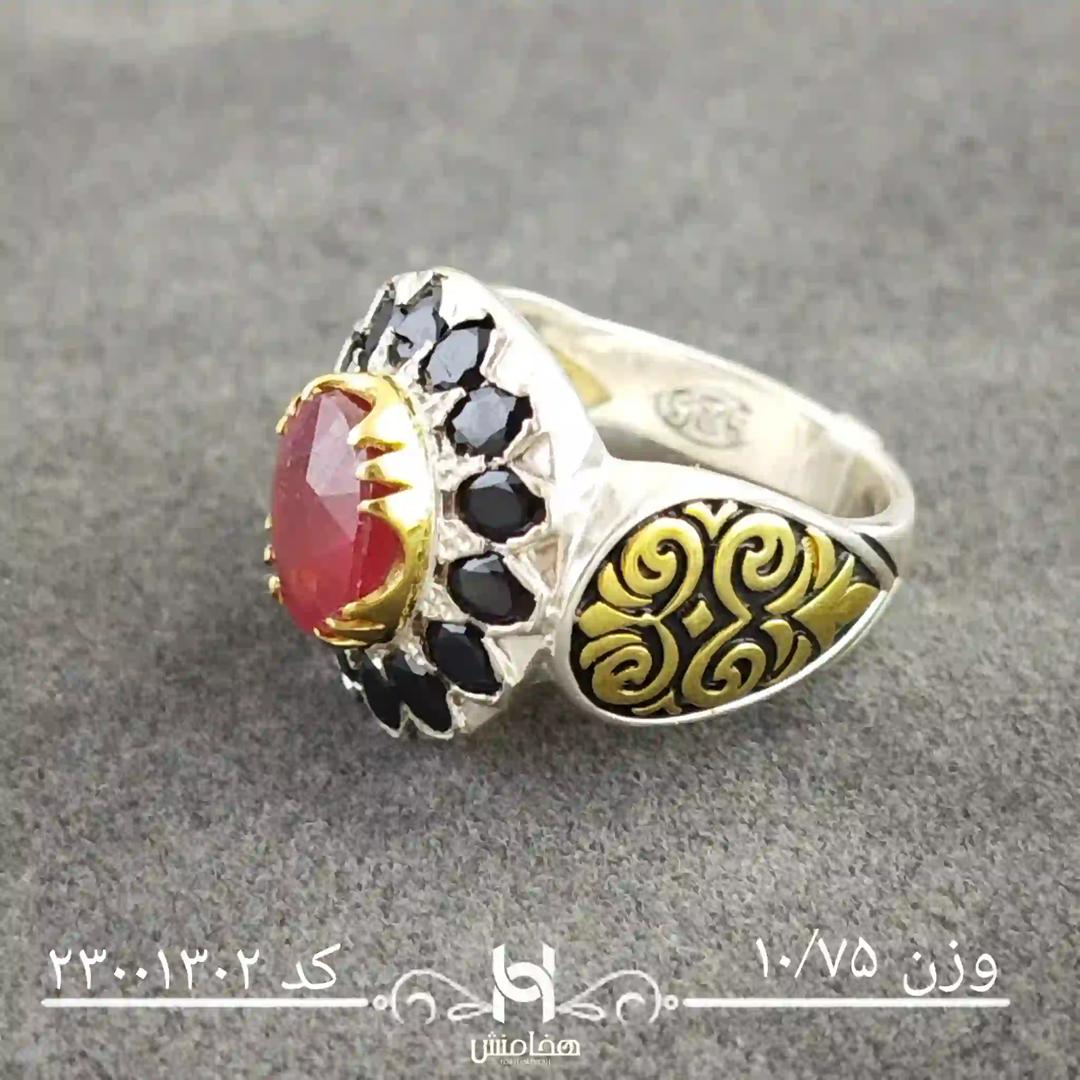 انگشتر نقره مردانه یاقوت سرخ دورنگ  کد 23001302