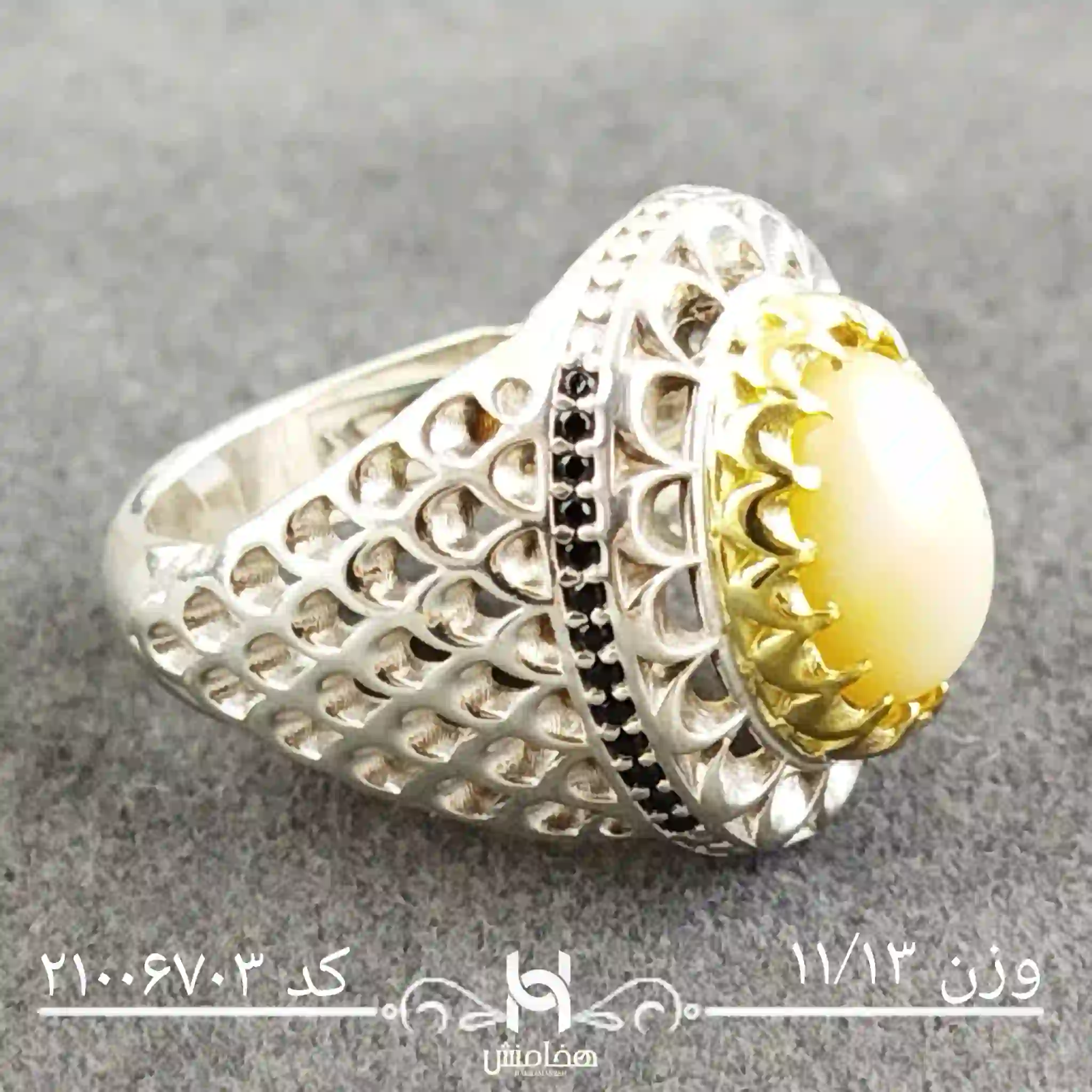 انگشتر نقره مردانه اوپال سفيد رويال دورنگ کد 21006703