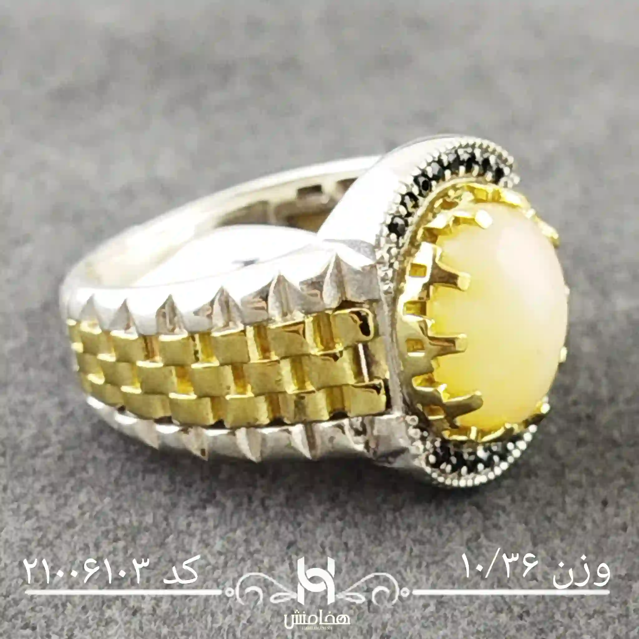 انگشتر نقره مردانه اوپال سفید دورنگ کد 21006103