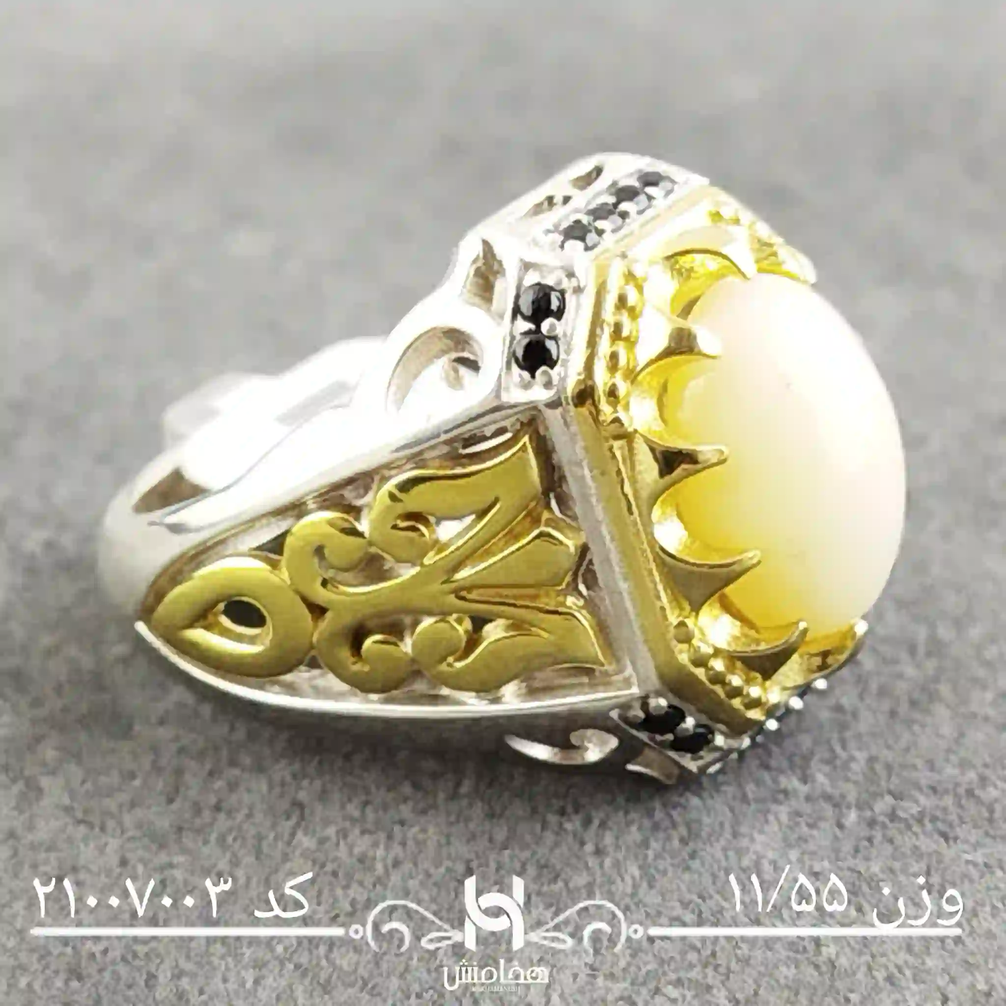 انگشتر نقره مردانه اوپال سفید دورنگ کد 21007003