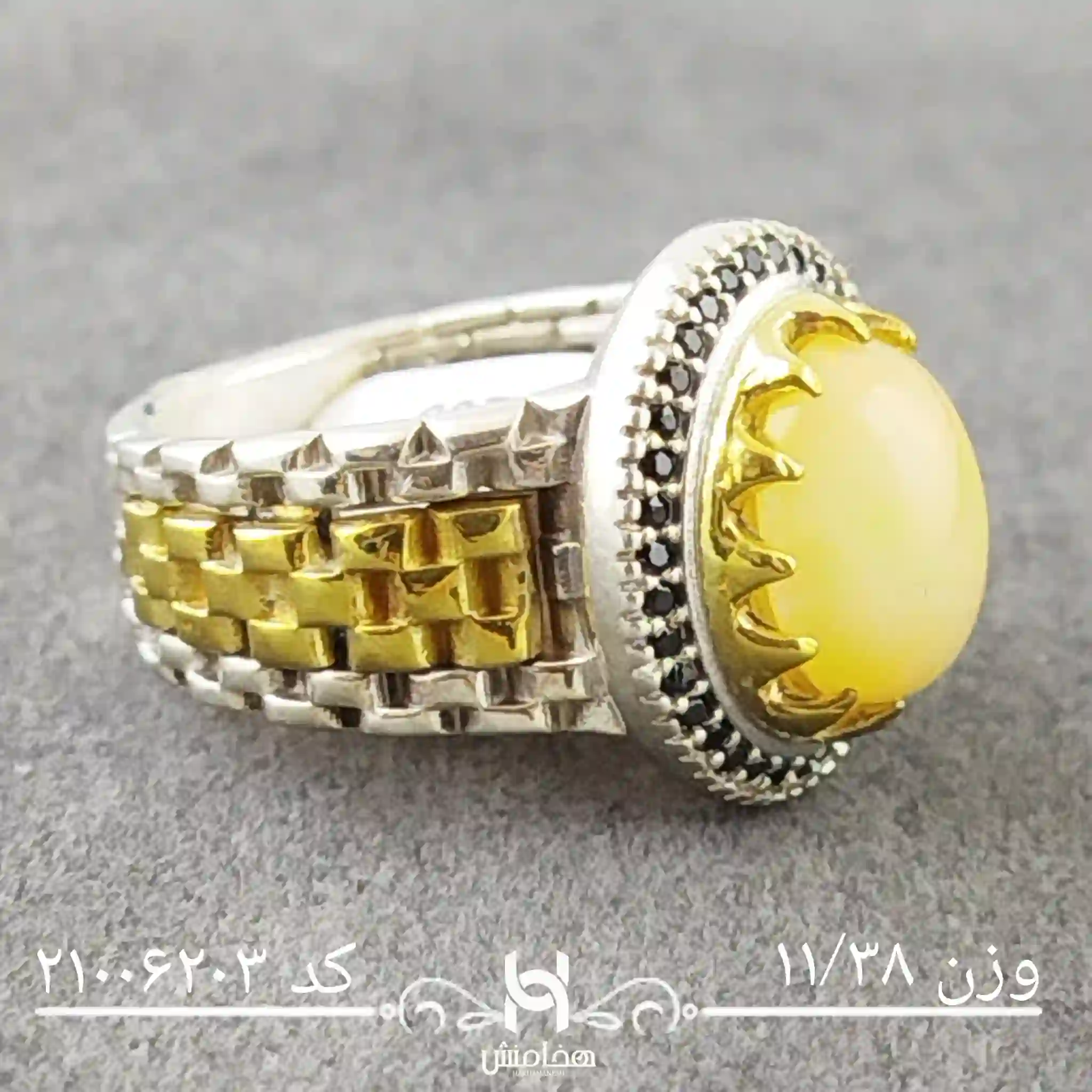 انگشتر نقره مردانه اوپال سفید دورنگ کد 21006203